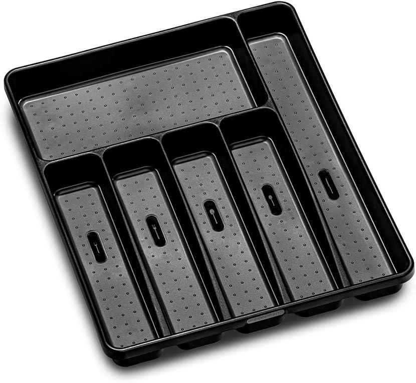 madesmart Silverware Tray-CARBON COLLECTION 6 Compartments, Soft-Grip Lining & Non-Slip Feet & BPA-Free, Large