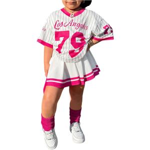 SOLY HUX Toddler Girl's Summer Clothes Jersey T Shirt with Skirts Sporty Cute 2 Piece Outfits (White and Pink)