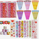 Valentines Day Party Favors 24 Pack Stationery Set Goodie Bag Class Gifts Classroom School Holiday Treat for Students Pencils Rulers Erasers Stickers slap