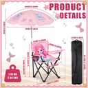 Redbaker Mermaid Kids Beach Chair with Umbrella Pink Toddler Folding Lawn and Camping Chair with Summer Shade for Boys Girls Outdoor Pool Travel Picnic