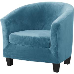MIFXIN Tub Chair Slipcover 2-Piece Stretch Club Chair Cover with Cushion Cover Spandex Round Barrel Chair Couch Armchair Furniture Protector for Living Room Hotel (Velvet Blue)