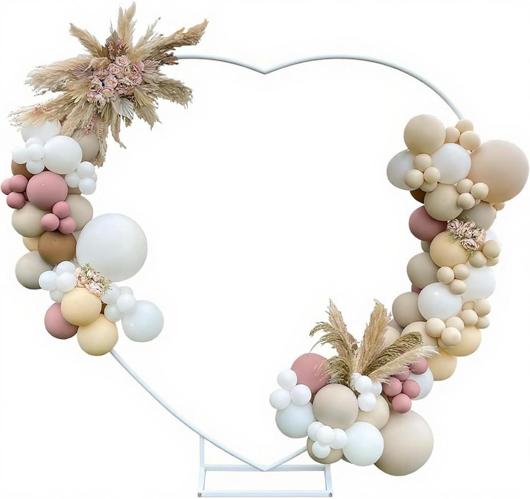 Heart-Shaped White Wedding Arch with Stand,6.6 * 6.6ft Wedding Arch with Base Includes 2 Water Bags,Metal Ceremony Backdrop Stand for Outdoor/Indoor Weddings,Birthday,Decoration (Whtie)