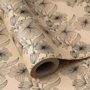 WRAPAHOLIC Kraft Black Floral Wrapping Paper Roll - Mini Roll - 17 inch x 16.5 Feet - Vintage Black Flower Wrapping Paper for Mother’s Day, Birthday, Wedding, Bridal Shower, Tea Party