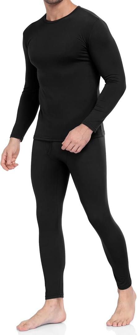 WEERTI Thermal Underwear for Men Long Johns with Fleece Lined Base Layer Men Cold Weather Top Bottom (Large, Black)