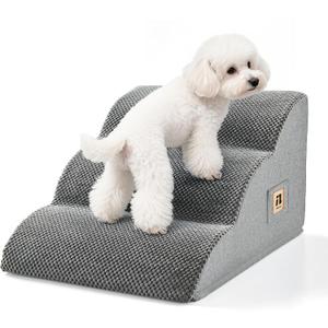IFNOW Dog Stairs for Small Dogs and Cats 11.8" H, 3-Step Sturdy Dog Steps for Couch, Sofa or Chair, High-Density Foam Pet Stairs for Puppy, Older Cats, Non-Slip Curved Pet Ramp Indoor, Grey