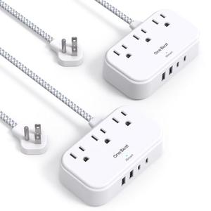 2 Pack Cruise Essentials, 5 Ft Flat Extension Cord, 3 Outlets 4 USB Ports(2 USB C) Flat Plug Power Strip, USB Charging Station with Non Surge Protector for Cruise Ship, Travel, Dorm Room Essentials