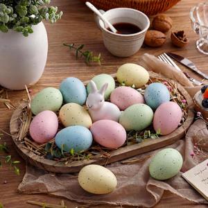 Gejoy 18 Pcs Easter Speckled Eggs Neutral Plastic Fake Chicken Eggs Pastel Textured Easter Decor Vintage Decorative Vase Bowl Fillers Farmhouse Spring Decorations for Home Table DIY Craft (Pastel)