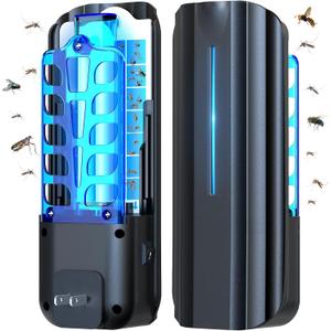 Fly Trap Indoor, Plug in Fruit Fly Traps for Indoors with 9w Night UV Light, Flying Insect Trap for Mosquito, Gnats, Moths, 10 Sticky Refills Catcher Bug Zapper Killer for House/Office (Black)