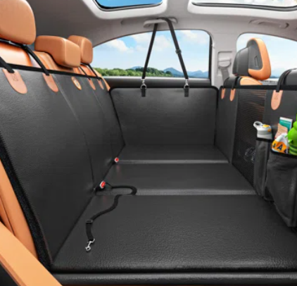 JUSTWOOF Back Seat Extender for Dogs, Waterproof Dog Car Seat Cover for Back Seat with Hard Bottom Anti-Scratch Faux Leather Dog Car Seat Cover for Traveling Camping with Pets Hold Up to 400lbs