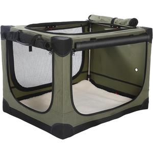 42 x 31 x 31 Inch Collapsible Soft Dog Crate for Dogs Up to 90 lbs, Portable Travel Pet Kennel with 4 Zip Doors, Foldable Indoor Outdoor Crate with Mat, Carry Bag, Green
