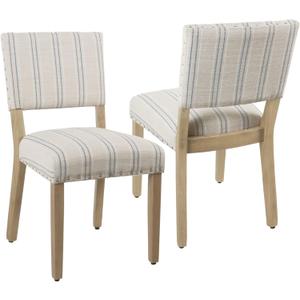 Homepop Home Decor | Upholstered Dining Chairs | Dining Chairs Set of 2 with Nailhead Trim | Decorative Home Furniture, Blue and White Stripes