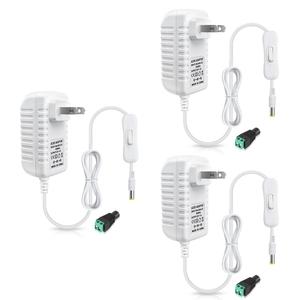 12V Power Supply, 12 Volt 1A 12W DC Power Supply with On Off Switch, White Switching LED Power Adapter, AC 110V to 12V Transformer Plug for LED Strip Lights with 5.5/2.1 DC Female Connector, 3 Pack