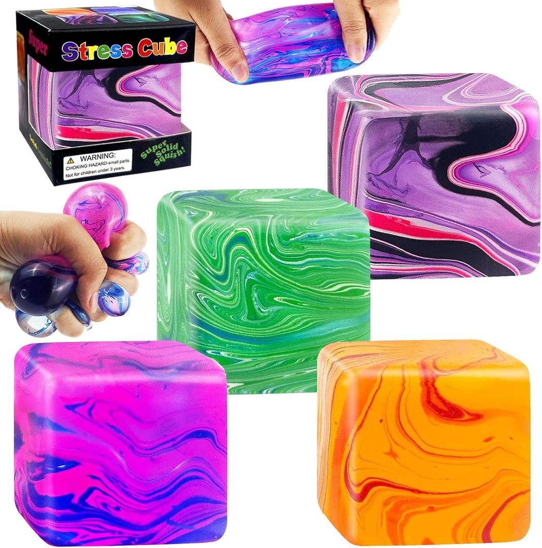 4 Pcs Color Texture Fidget Cube Squishy Toys , Squeeze Stress Balls for Kids, Adults ,Squishies Anxiety Relief Maltose Ball, Ice Squishys Sugar Sensory Toy for ADHD , Novel Design Fidgets Cubes