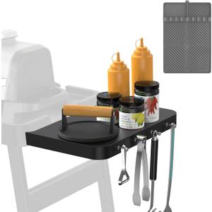 AJinTeby Attachable Table for Ninja Grill Stand, XSKUSSDTBL Side Table for Ninja Woodfire XSKUNSTAND Outdoor Grill Stand, Side Utensil Holder with Silicone Grill Tool Mat for Ninja Grill Table