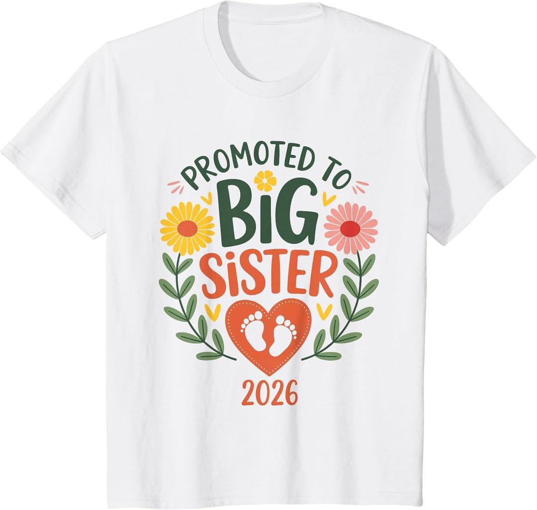 Kids Promoted to Big Sister 2026 T-Shirt (Medium, White)