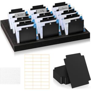 30 Pcs Black Name Badge Dividers 3" x 4"Trading Card Dividers Plastic with A-Z tab Alphabet Stickers Blank DIY Stickers Recipe Index Cards Tray Index Cards Organizer for Note ID Not Included The Tray