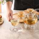 Glass Teacup and Saucer Set, 6 Pack Coffee Mug with Stainless Steel Spoon Suitable for Espresso Juice Cappuccino and More Beverage, 7OZ/210ML, Clear