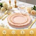 Sylans 700PCS Pink Plastic Plates Disposable Dinnerware Set for 100 Guests | Pink and Gold Plastic Plates, 200 Plates, 100 Rolled Napkins Silverware, 100 Cups for Party, Wedding, Birthday & Baby Shower