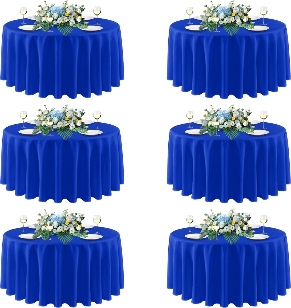 sancua Royal Blue Round Tablecloths 108 Inch, 6 Pack - Circle Fabric Cloth Table Cloths for Wedding Party Banquet Birthday, Washable Polyester Table Cover (Fit 30-72 Inch Tables)