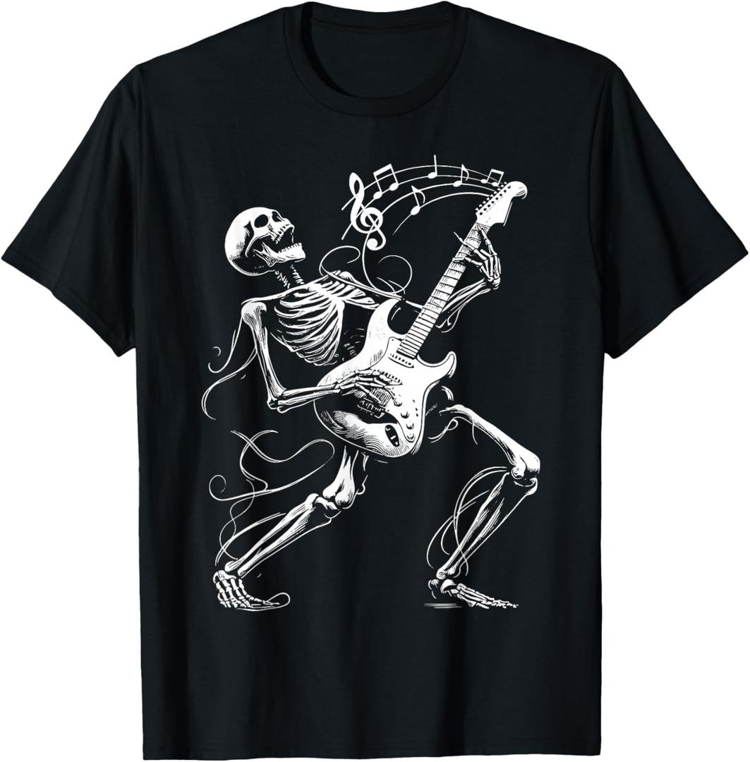 Skeleton Playing Guitar Music Gifts for Men Women Rock Band T-Shirt, S