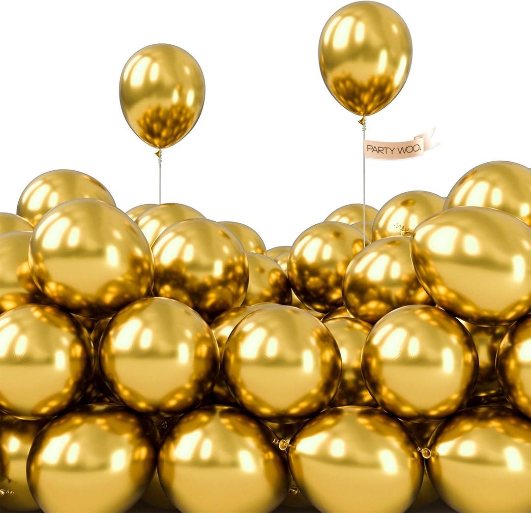 PartyWoo Metallic Gold Balloons 50 pcs 5 Inch Small Mini Chrome Gold Latex Balloons for Graduation Baby Shower Gender Reveal Christmas Wedding New Year Birthday Party Decorations Gold-G101 (Gold-g101)