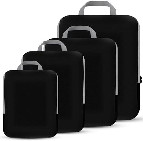 PANDA JOYS 4 Set Compression Packing Cubes Travel - Travel Accessories Expandable Packing Organizers for Carry On - Essentials Luggage Bags