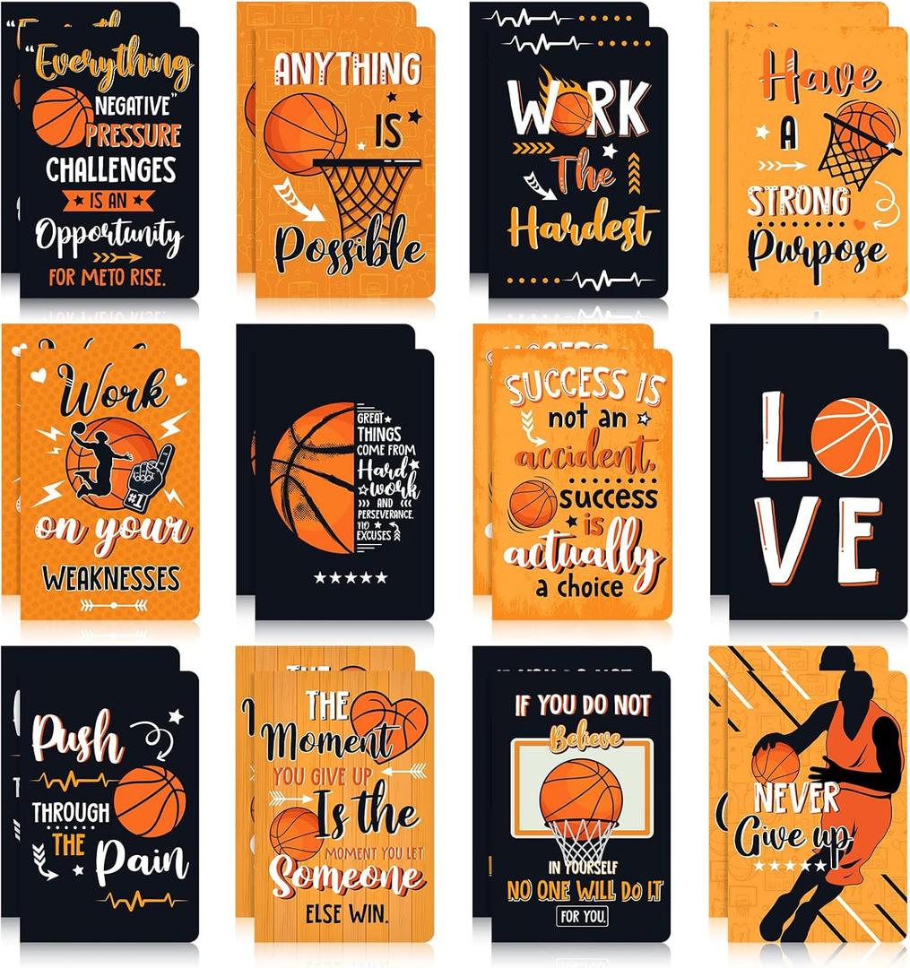 Sabary 24 Pieces Mini Basketball Inspirational Notepad Basketball Party Favor Small Memo Spiral Journal Notebook Pocket for Kid Teenager Classroom Birthday Party Supplies Sports Gift Bulk Prizes