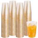 I00000 100 Pack 12 oz Gold Glitter Cups, Clear Disposable Cups, Gold Plastic Wine Glasses Cocktail Glasses Heavy Duty Cups, 12 Ounce Glitter Plastic Tumblers for Party