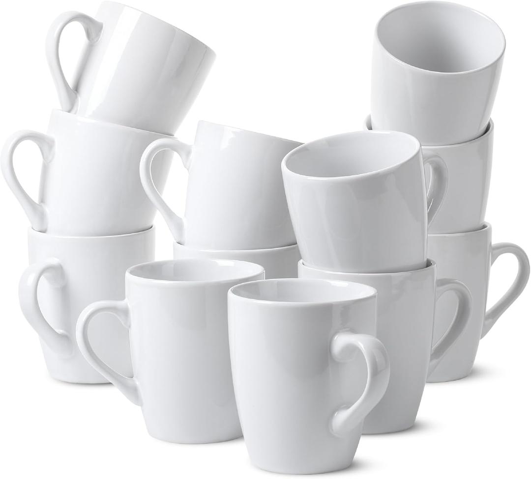 BTaT- White Coffee Mugs, Set of 12, 12oz, Coffee Mug Set, Christmas Coffee Mugs, Hot Chocolate Mugs, Ceramic Mugs, Large Mugs for Coffee, Set of Mugs, Hot Cocoa Mugs, Mug Sets, Coffee Mug Ceramic Set