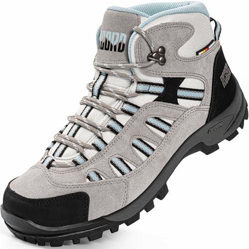 R CORD Womens Mountaineering Boots Waterproof Hiking Boots Ankle Hiking Boots for Women Durable for Outdoors Womens Hiking Shoes Grey Size 9.5