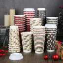 48 Sets 16 oz Classic Christmas Disposable Paper Cups with Lids for Drinking Hot Cocoa Coffee Tea Beverage Double-Wall Insulated Design Merry Christmas Winter Home Office Party Supplies