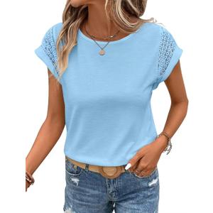 Bliwov Womens Tops Lace Cap Sleeve T Shirts, Cute Trendy Casual, Beach Vacation Outfits, Summer Spring Fashion Clothes, Small