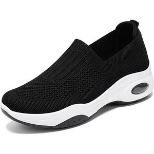 Women's Slip-On Orthopedic Sneakers - Breathable Mesh Knitted Walking Shoes with Wide Width, Arch Support & Non-Slip Sole - Lightweight Low-Top Design for All-Day Comfort (5, Black)