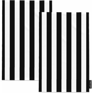 Black White Stripes Waffle Kitchen Dish Cloths Geometric Modern Simple Monochrome Ultra Soft Absorbent Quick Drying Dish Towels 16 X 24 Inches Set of 2