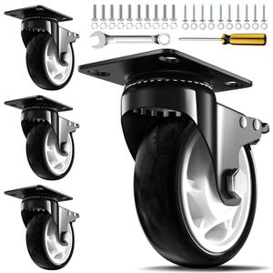 Caster Wheels, 4 Inch Heavy Duty Casters, 2400lbs Capacity (Set of 4) - Industrial Swivel Wheels with Dual-Locking Brakes, Silent & Non-Marking for Workbenches, Carts, Furniture