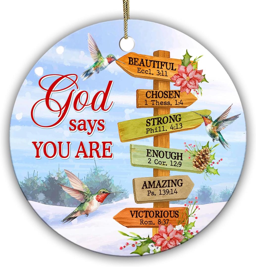 God Says You are Christmas Ornament Christian Tree Decoration with Hummingbirds, Bible Verses Signpost Religious for Women, Friends & Church Members 2025