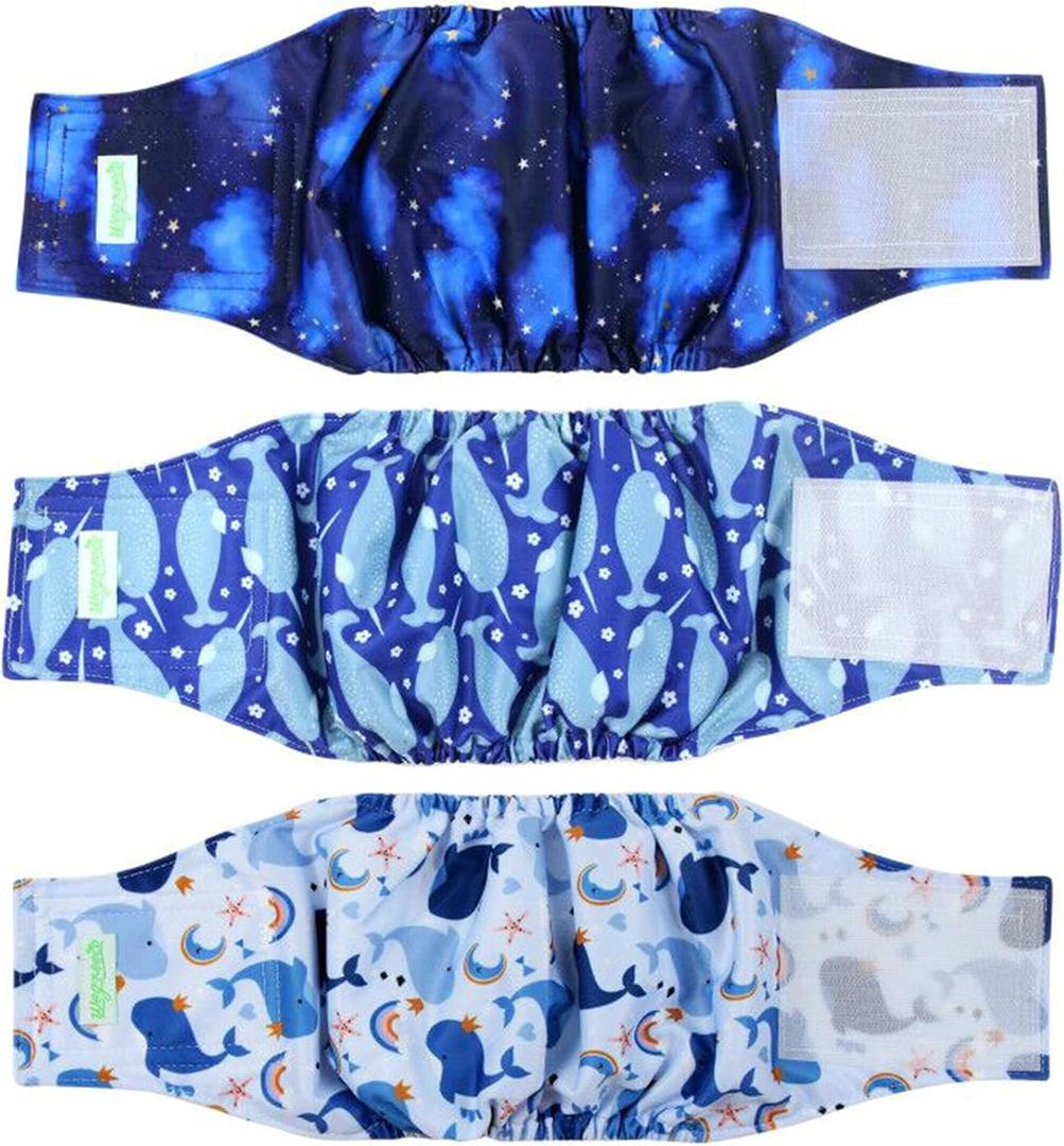 wegreeco Washable Male Dog Belly Band (Stylish Pattern)- Pack of 3 - Washable Male Dog Belly Wrap, Dog Diapers Male (Whale, S) (Small (11" to 14"))