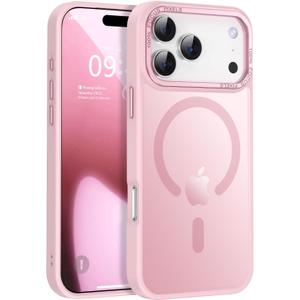 Newfuture Magnetic for iPhone 17 Pro Max Case [Compatible with Magsafe] [Military Grade Drop Protection] Translucent Matte Anti-Scratch Shockproof Protective Phone Cover 6.9 Inch, Tender Pink