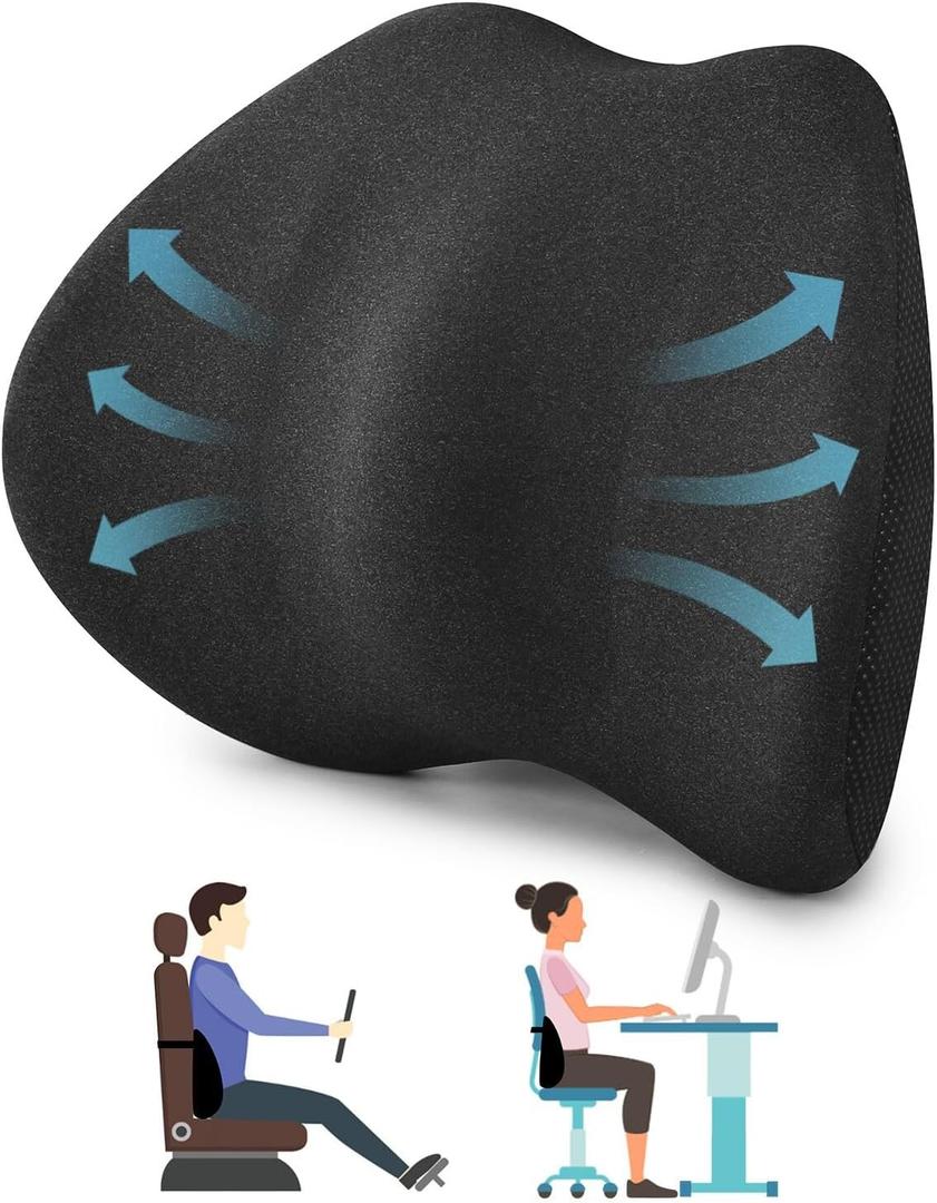 Lumbar Support Pillow for Car Seat & Office Chair, Soft Memory Foam Lower Back Support for Pain Relief and Posture Correction, Lumbar Pillow with Breathable Airflow Channels (Longest 15.35" * Widest 10.83"* Highest 4.72")