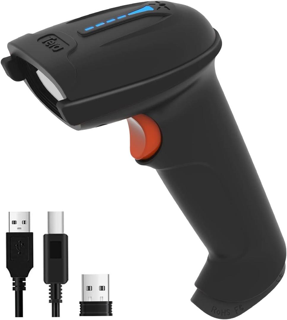 Tera 1D 2D QR Barcode Scanner Wireless and Wired with Battery Level Indicator Digital Printed Bar Code Reader Cordless Handheld Barcode Scanner Compact Plug and Play Model D5100