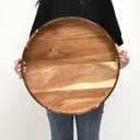 20 Inch Extra Large Round Serving Tray HeavyDuty Acacia Wood Tray for Oversized Ottoman Coffee Table and Counter Giant Decorative Organizational Tray Extensive Kitchen Serveware