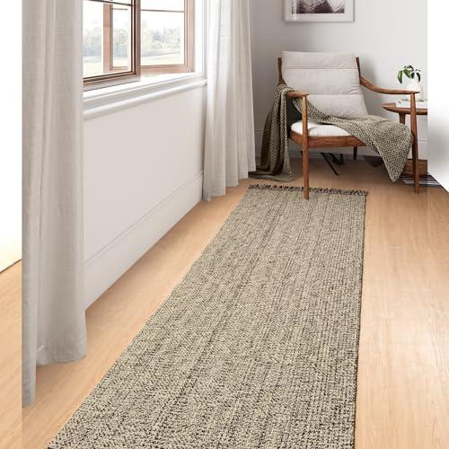 Collive Long Runner Rugs for Hallway 2.6x10, Washable Bathroom Rug Runners Indoor Entryway Rug, Natural/Black Braided Woven Kitchen Runner Carpet for Bedroom Laundry Doorway Indoor Dacor