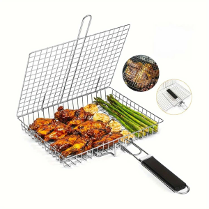 Hershey's 1pc Folding Portable Barbecue Grill Rack Easy to Use Mesh Clamp Tool for Outdoor Cooking Picnics Camping Durable and Convenient BBQ Accessory