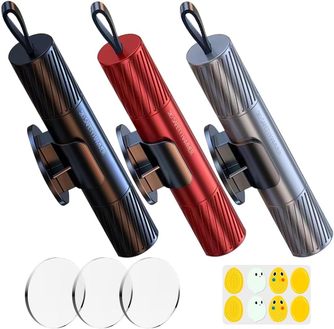 Safehammer - 2026 Upgraded Safe Hammer Glass Breaker Under Water, Car Hammer Seatbelt Cutter Window Breaker Emergency Escape Tool, Safehammer Glass Breaker for New Cars (3PCS) (Red & Black & Silver)