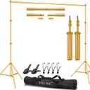 10ft x 7ft - Titanium Gold Adjustable Photography Backdrop Support System Photo Video Studio Background Stand Kit with Carry Bag for Portrait & Studio Photography
