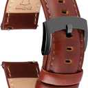 Leather Watch Bands Quick Release, Elegant Top Grain Leather Watch Straps for Men & Women, Choice of Color & Width - 18mm, 19mm, 20mm, 21mm or 22mm Wristbands Bracelet for Watch & Smartwatch (Cognac Brown (Black Buckle))