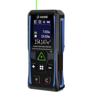 Laser Distance Meter 196ft Digital Laser Measuring Tool with LCD Backlit Display, Pythagorean Mode, Area & Volume Calculation, 2mm Accuracy, Class II, Electronic Tape Measure for DIY and Construction (165ft)