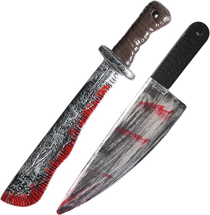 G-LOVELY'S 2 Pieces Realistic Fake Knife Set, Halloween Knife Props Cosplay Props for Party Decorations Supplies