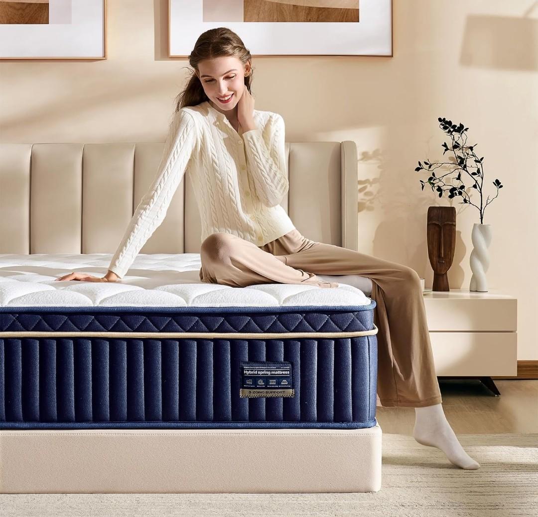 Queen Mattress, 14 Inch Queen Size Hybrid Mattress in a Box, Medium Firm Memory Foam mattress, with Individual Pocket Springs, Upgrade Zoned Support, Motion Isolation&Pressure Relief, CertiPUR-US