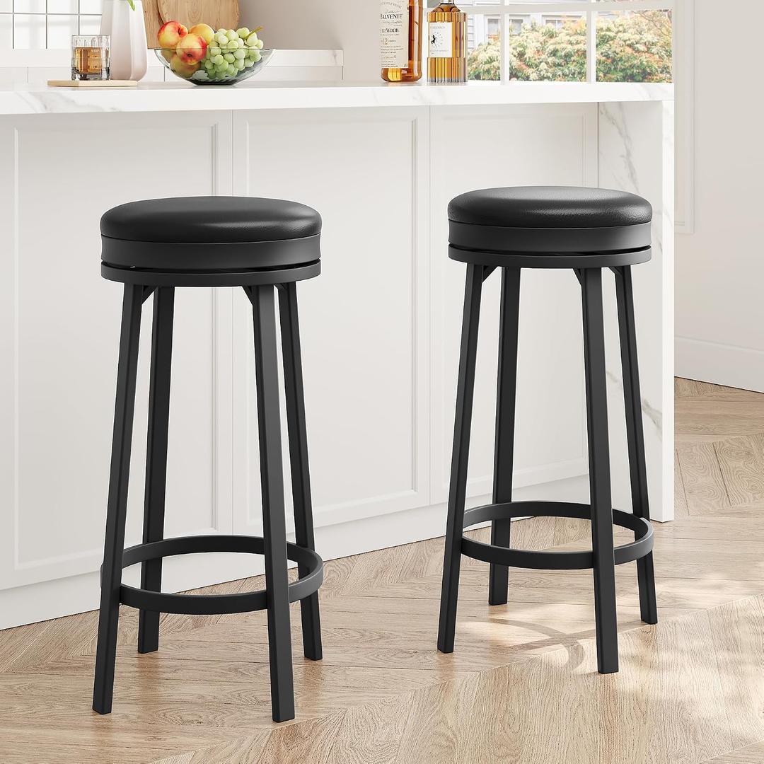 GAOMON 30'' Backless Round Swivel Bar Stools Set of 2, Black, 2PC